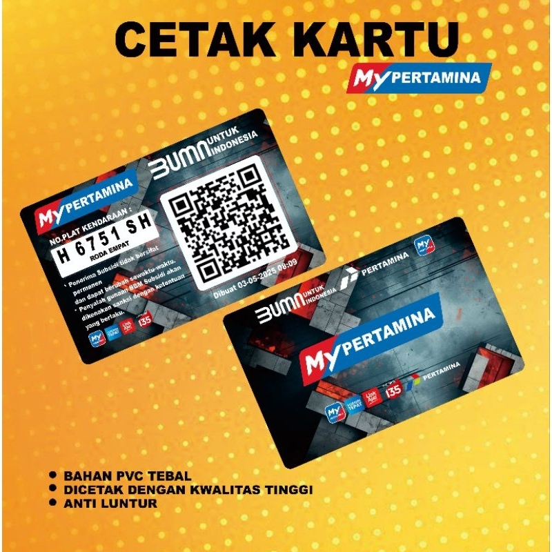 

Kartu my pertamina Bahan PVC Card Sehari jadi Tebal