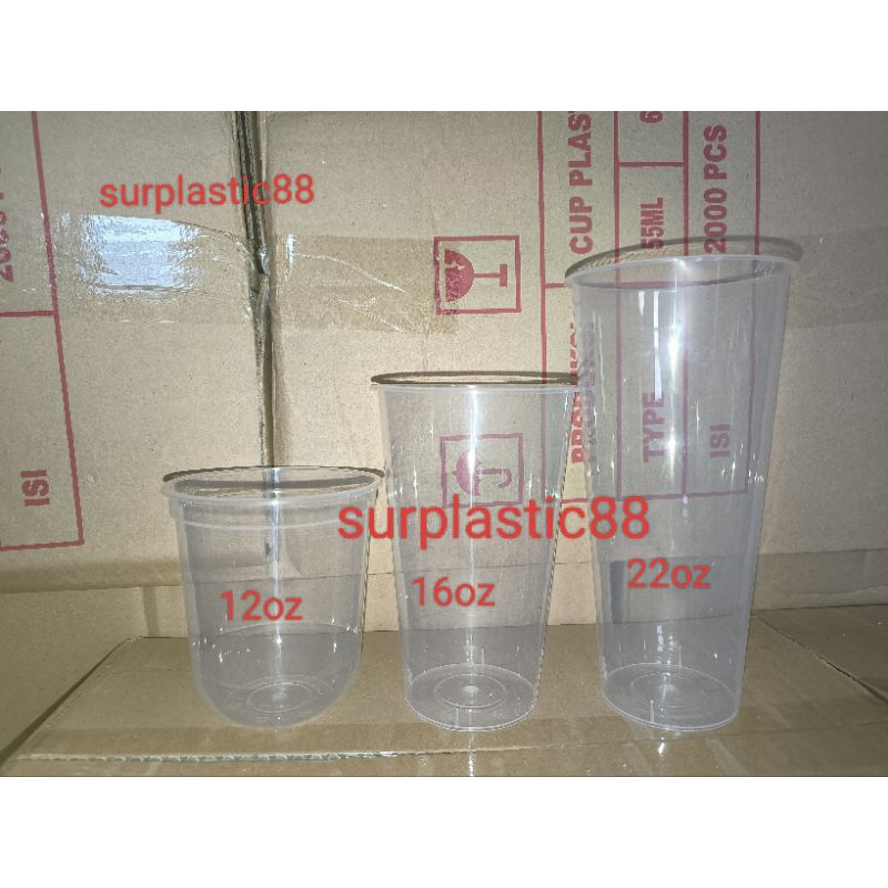 Isi 25pcs Gelas Cup INJECTION Bening Transparan Gelas Plastik Cup 12oz 16oz 22oz