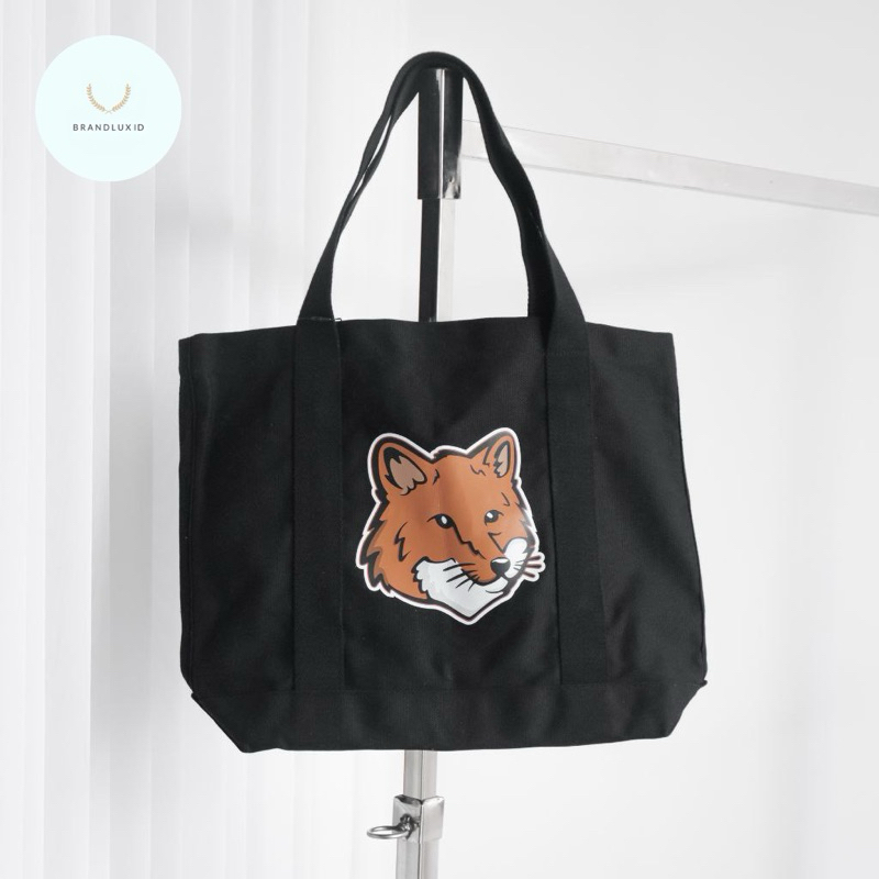 Maison Kitsune Fox Head Logo Tote Bag Canvas Black