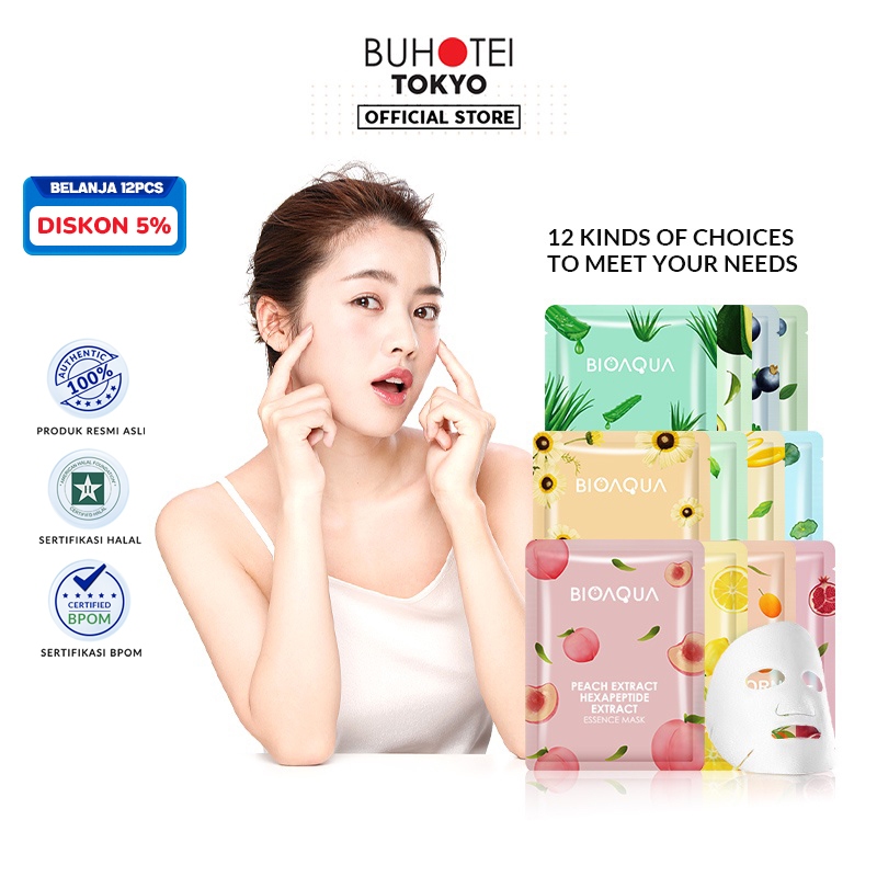Any 12 enjoy 5% off BUHOTEI Sheet Mask Bioaqua 12 pcs Bpom Masker Mask Natural Serum Series Facial T