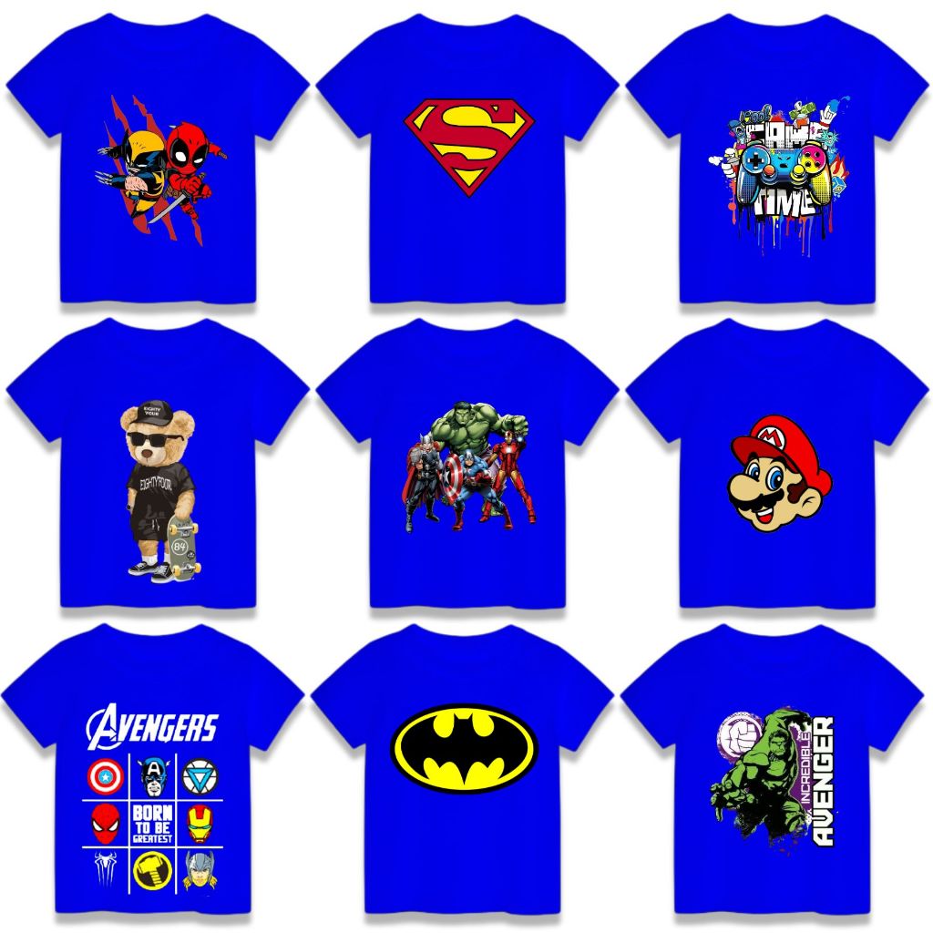 BAJU / KAOS DISTRO ANAK LAKI LAKI SUPERHERO / KARAKTER / KAOS OBLONG ANAK WARNA BIRU