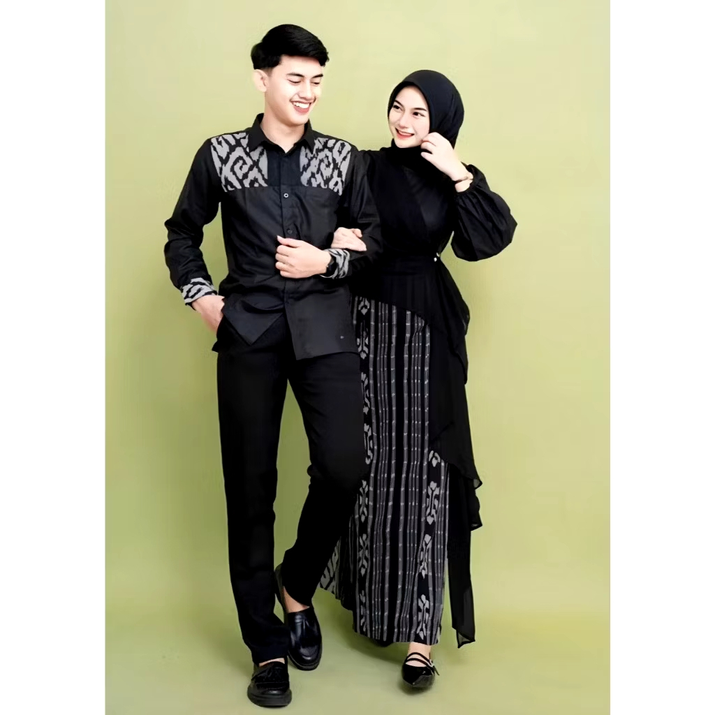 Baju Tenun Couple Dress New Black Kirana Set Baju Prewedding Kemeja Pria Casual