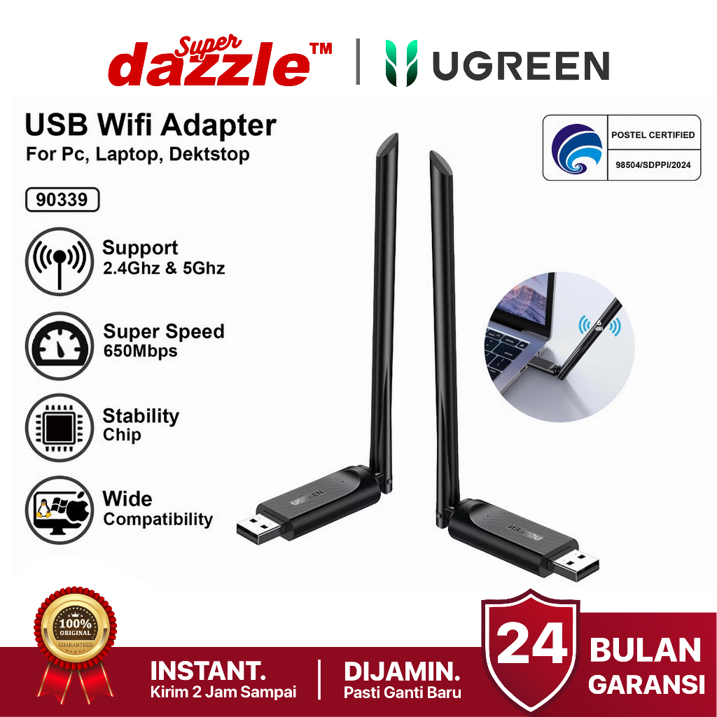 [ TERLARIS ] UGREEN Antena Wifi USB Wireless Adapter 1300Mbps 650Mbps High Gain Original 100% Garans