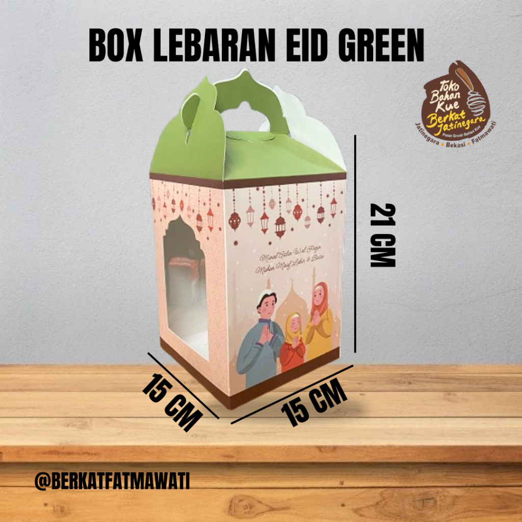 

BOX LEBARAN EID GREEN / DUS LEBARAN LUCU / DUS LEBARAN ISI 3 TOPLES 500 GRAM