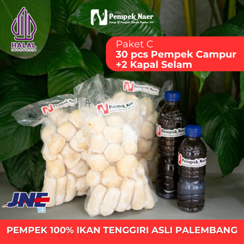 

Paket Pempek Palembang isi 30 pcs Pempek campur + 2 Pempek Kapal Selam asli ikan tenggiri (pempek mix/ empek empek asli Palembang ) - Paket C