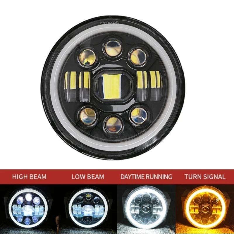 lampu depan daymaker 7 inch 9 led lis yellow/white 11 led / headlamp daymaker 7in original case besi