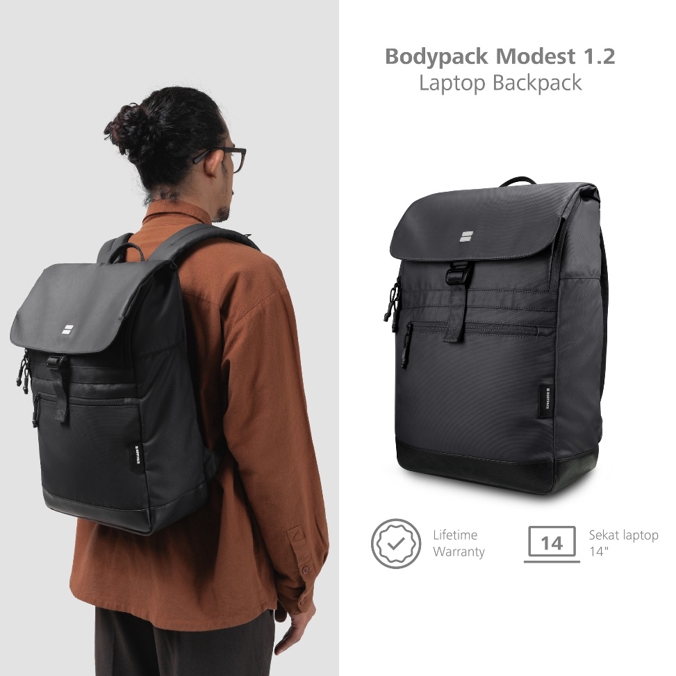 Banyak Dipakai Bodypack Modest 12 Laptop Backpack Tas Laptop  Hitam