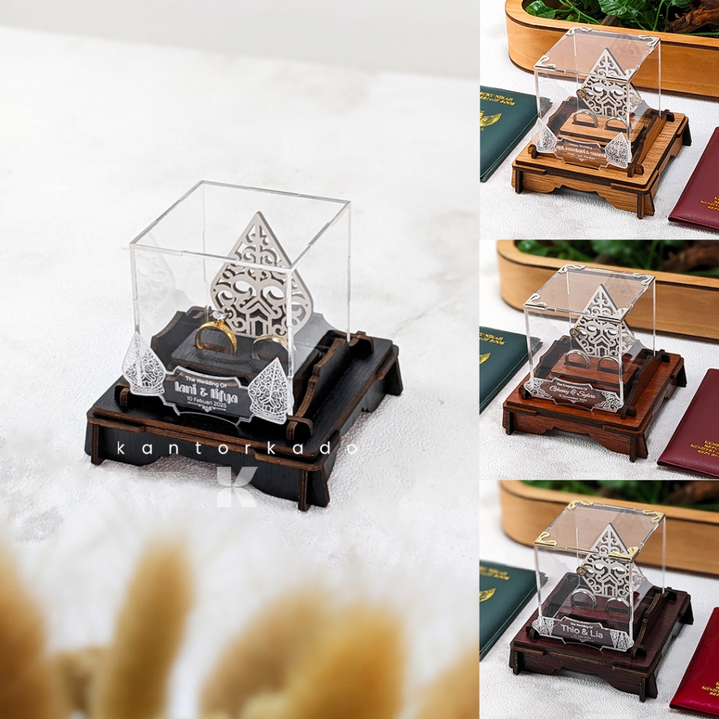 Kotak Cincin Pernikahan Lamaran Tunangan Unik Bonus Custom Nama & Gunungan Wayang