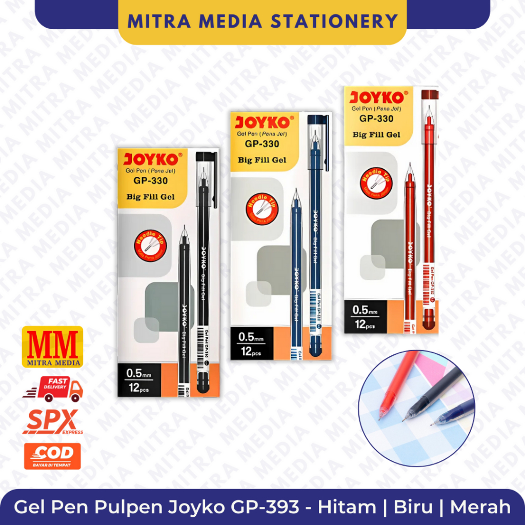

Joyko Gel Pen Pulpen Pena GP 393 0.5 mm Big Fill Gel 0.5 mm Laos - Hitam Biru Merah
