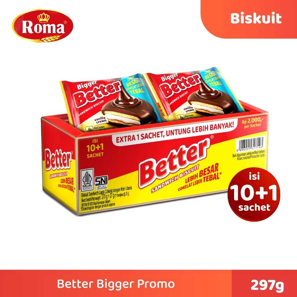 

Roma Better Bigger Sandwich Biscuit Vanilla Cream | Isi 10 Bks @ 27g