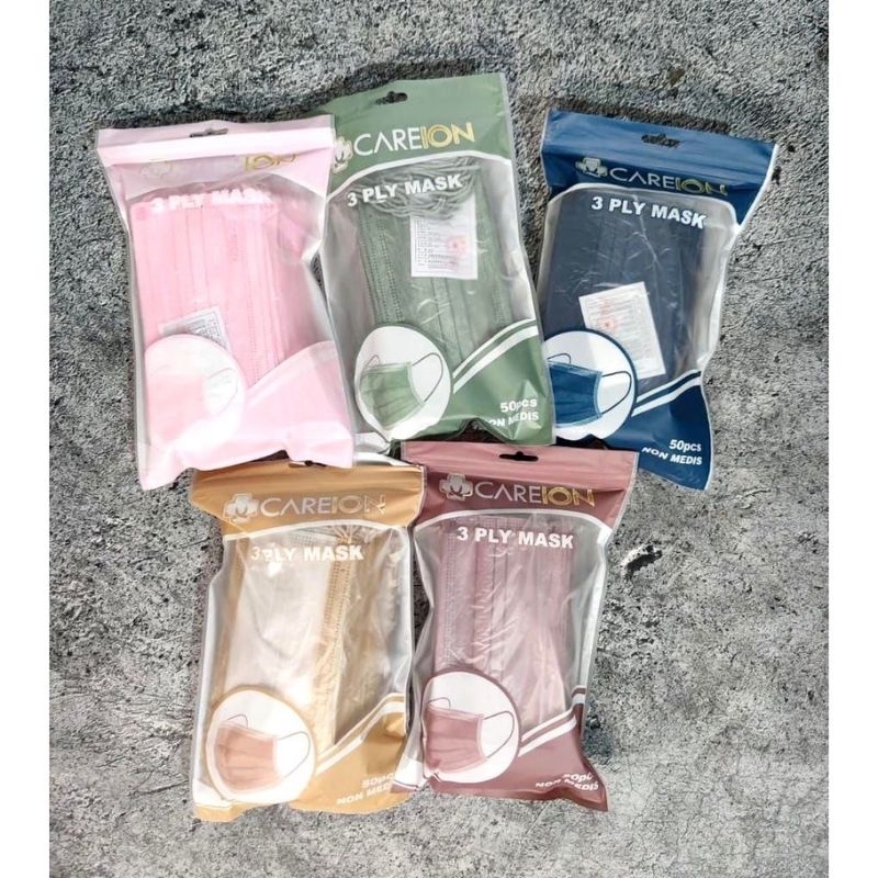 3PLY CAREION MASK EARLOOP EMBOS - MASKER 3PLY PREMIUM CAREION EMBOS ZIPLOCK, ISI 50PCS