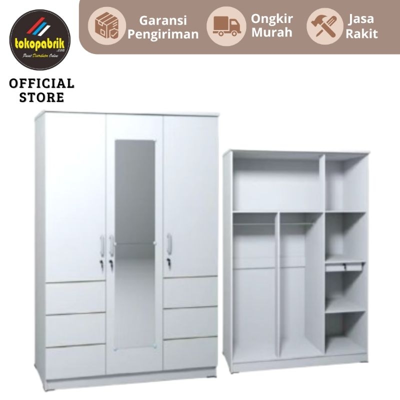 Lemari pakaian 3 pintu full kaca lemari baju modern minimalis lemari 3 pintu termurah