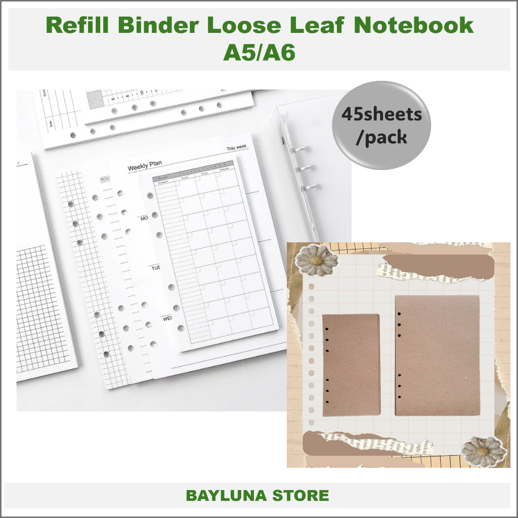 

Bayluna Refill Binder A5/A6 45sheets Loose Leaf Notebook Refill Spiral Binder Inner Page