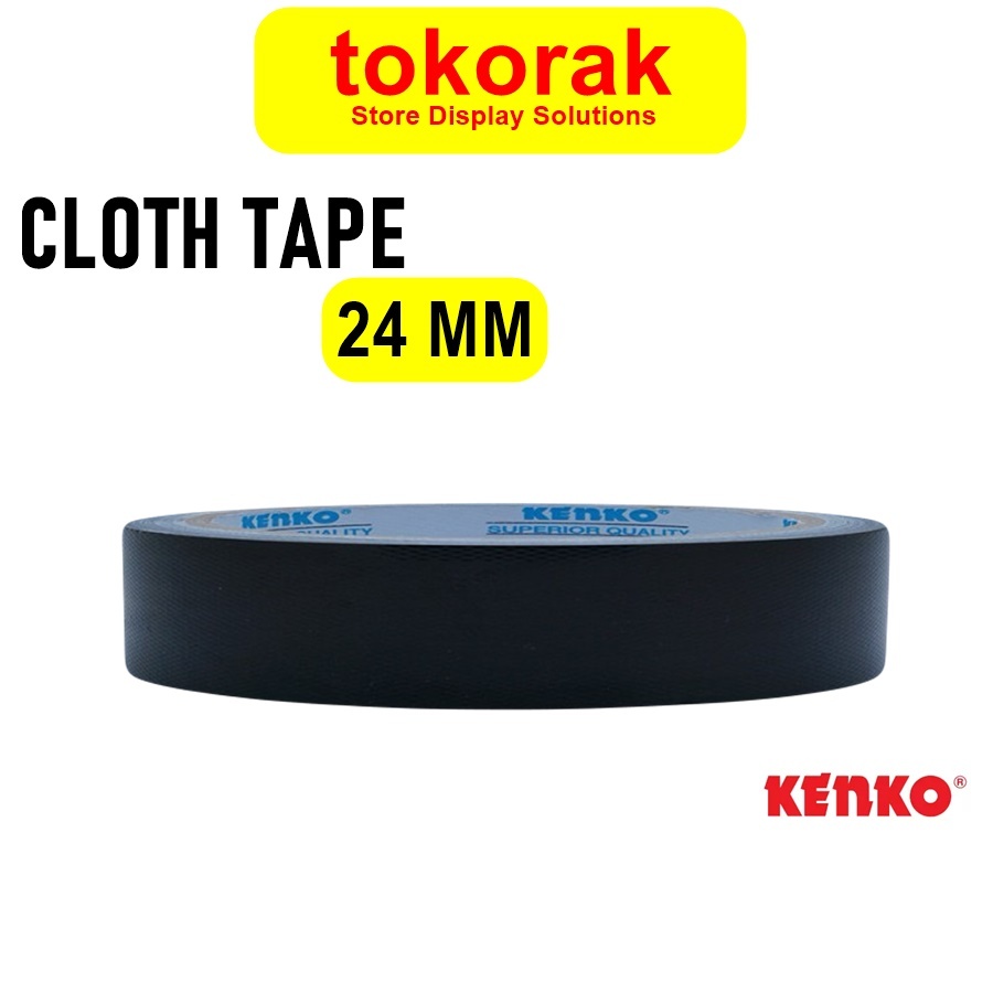 

CLOTH TAPE BLACK 24MM X 12 YARD KENKO LAKBAN KAIN HITAM 24 MM 1 INCH 1