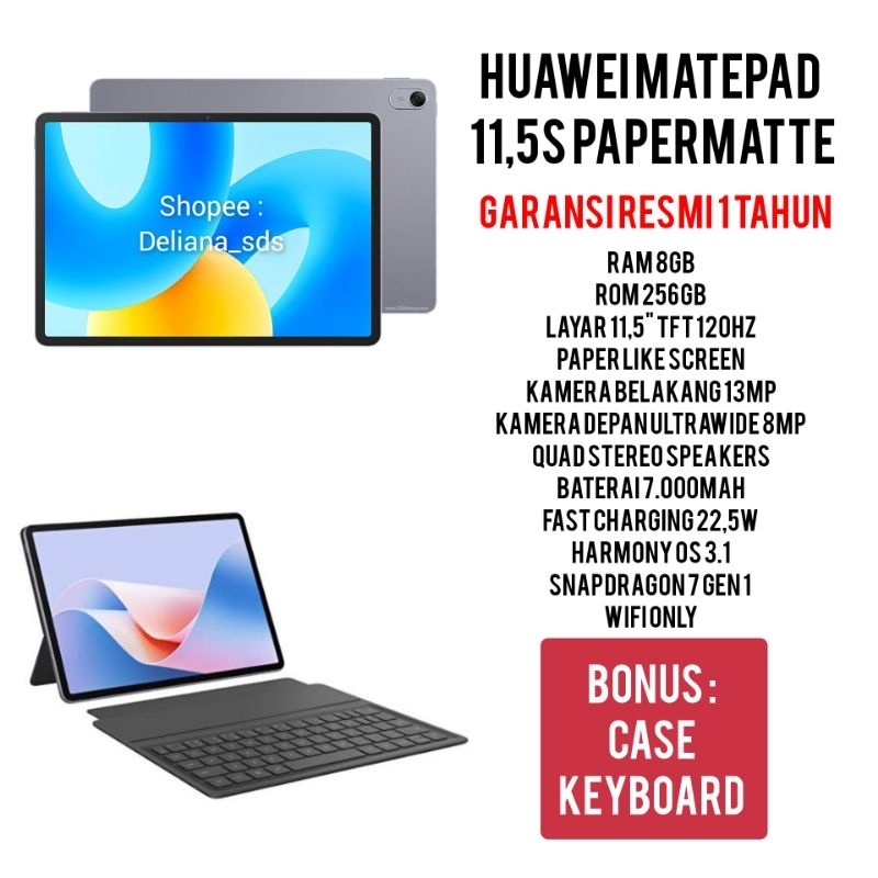 Huawei Matepad 11,5S Papermatte 8/256 Wifi Only Garansi Resmi 1 Tahun Tab Huawei Matepad 11,5 Paperm