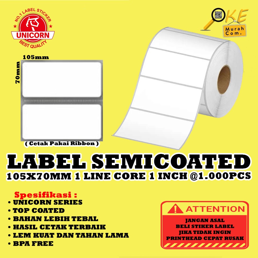 

Kertas Stiker Label Semicoated 105x70mm / 105x70 / 105 x 70 mm 1 Line 1 Inch isi 1.000pcs