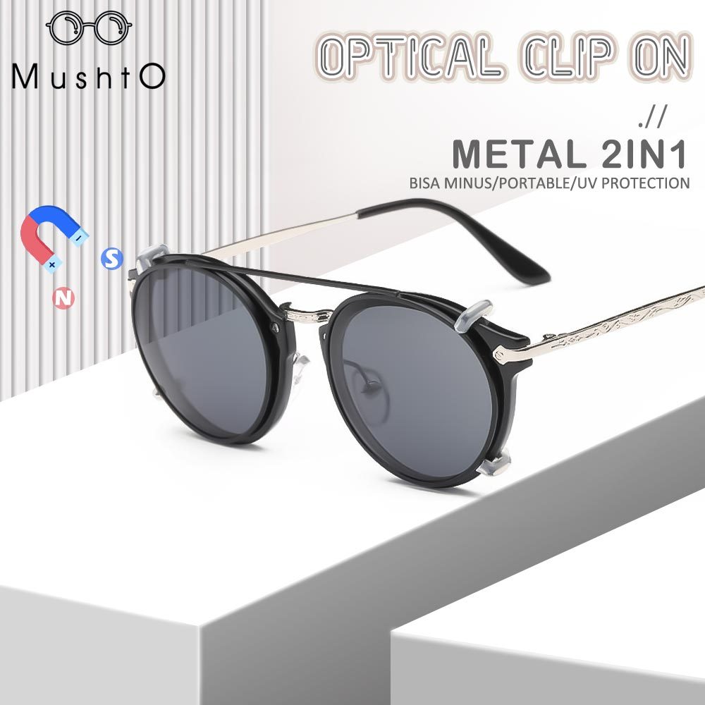 Mushto Clip On Series Kacamata 2in1 Bisa Minus Antiradiasi Blueray Free Polarized Style Oval Classic