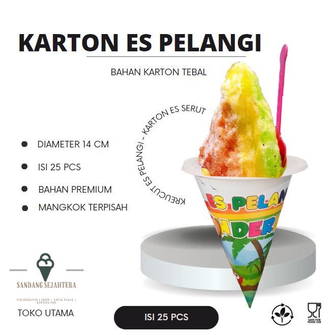 25 pcs Tempat Es Pelangi Cup Es Salju Es Buah Cup Tempt Es Cone Es Pelangi