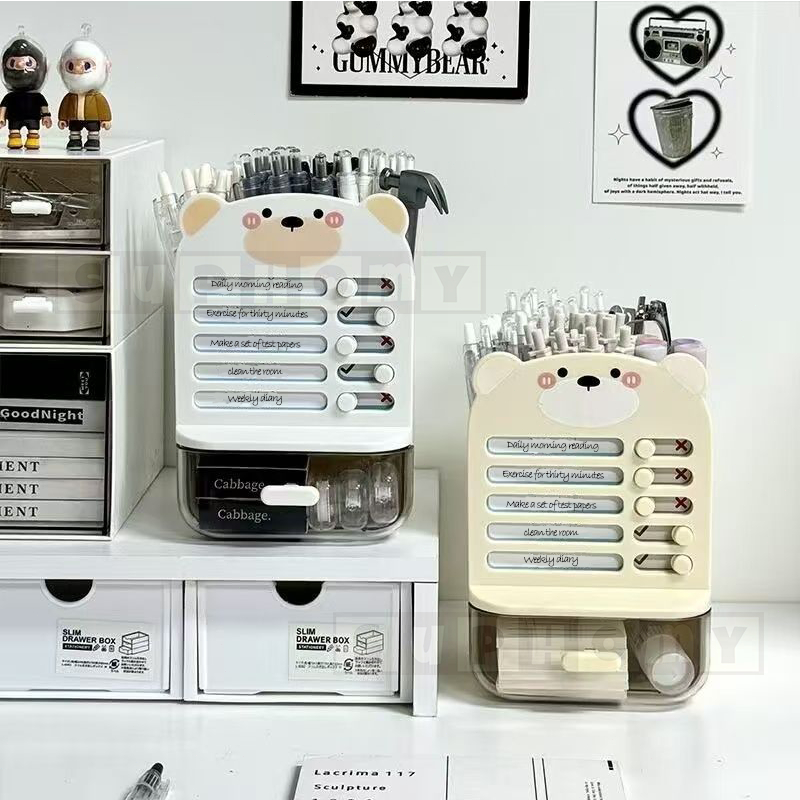 Kotak Pensil Meja Laci Mini Desktop Organizer Penyimpanan Alat Tulis dengan Laci Tarik