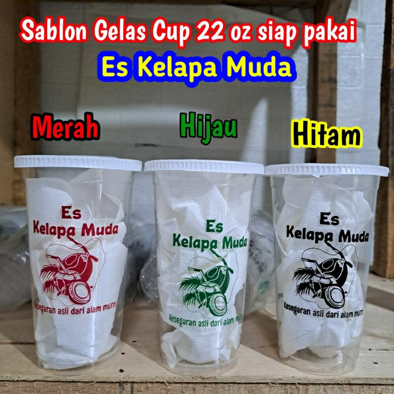 Gelas motif 22 oz Es kelapa muda sablon siap pakai