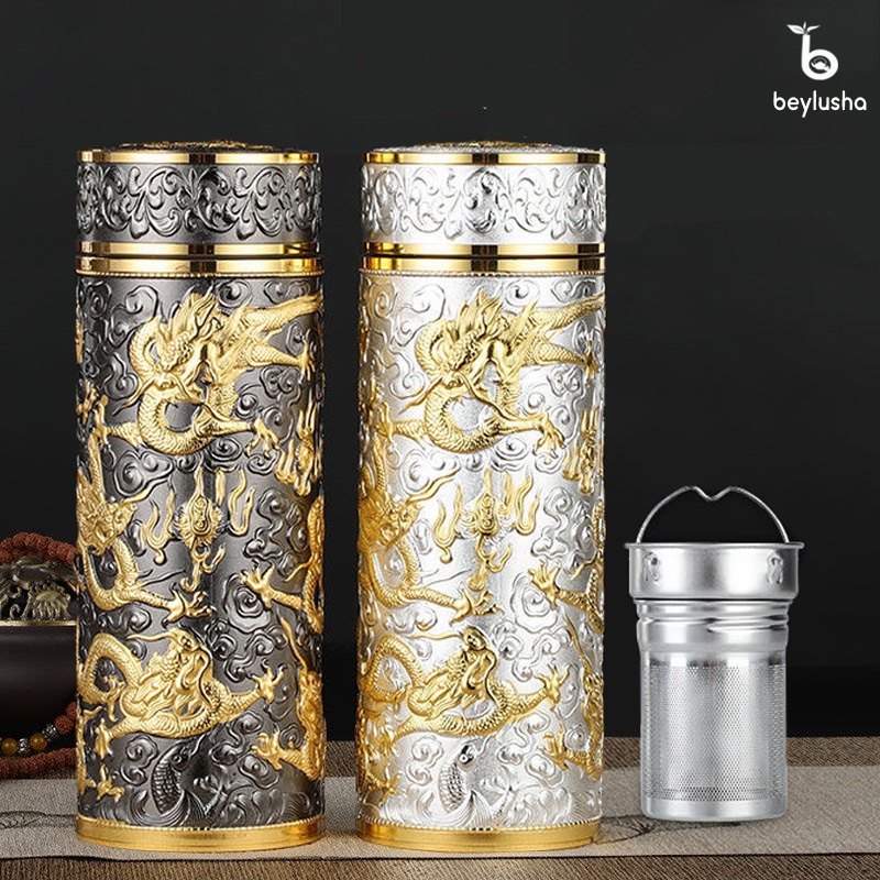 Tumbler Hampers Kado Souvenir Termos Panas Dingin Chinese Tea Herbal Tie Guan Yin Ocha Filter Perak 