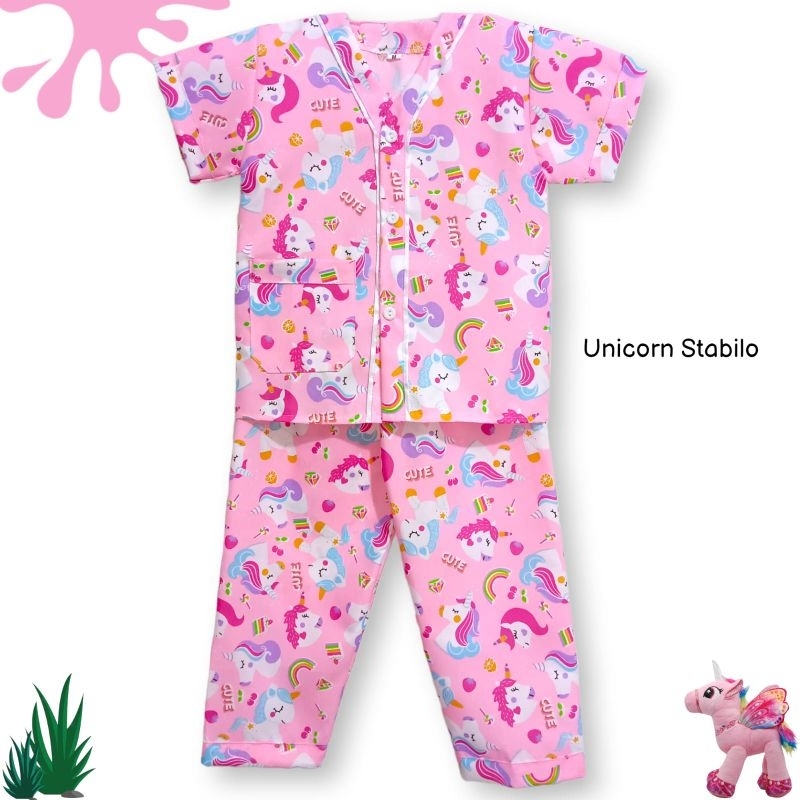 Almufidustore Baju tidur anak perempuan untuk usia 1-12 tahun motif Unicorn Stabilo