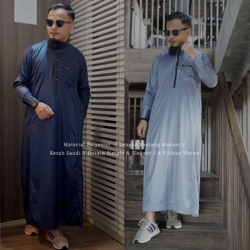 jubah saudi Polyester lengan kancing manset AL AMWA HASYBI - jubah pria thobe saudi