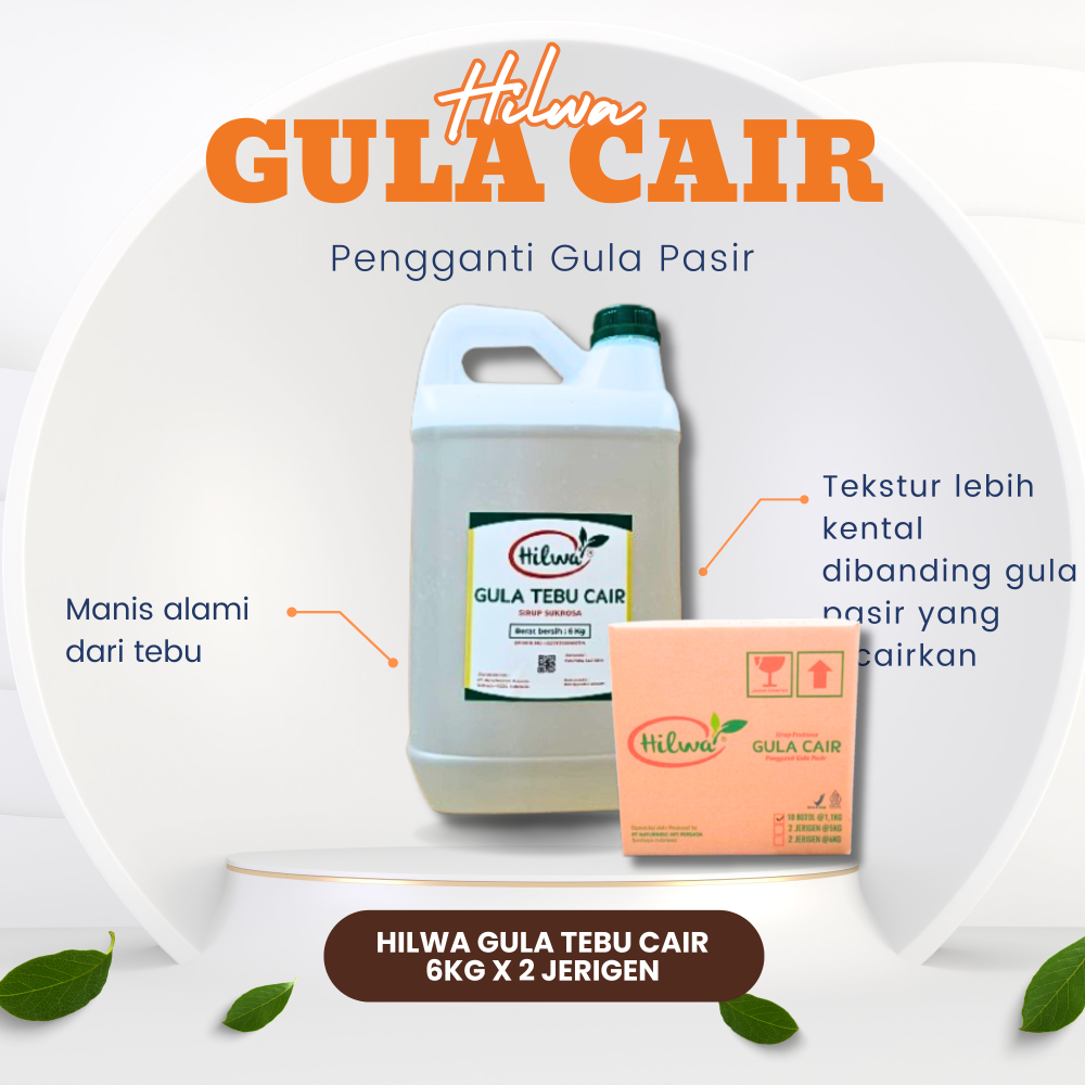 

Hilwa 1 Dus/Karton Gula Tebu Cair (Sukrosa) Alami 6 Kg Premium (2 Jerigen X 6 Kg)