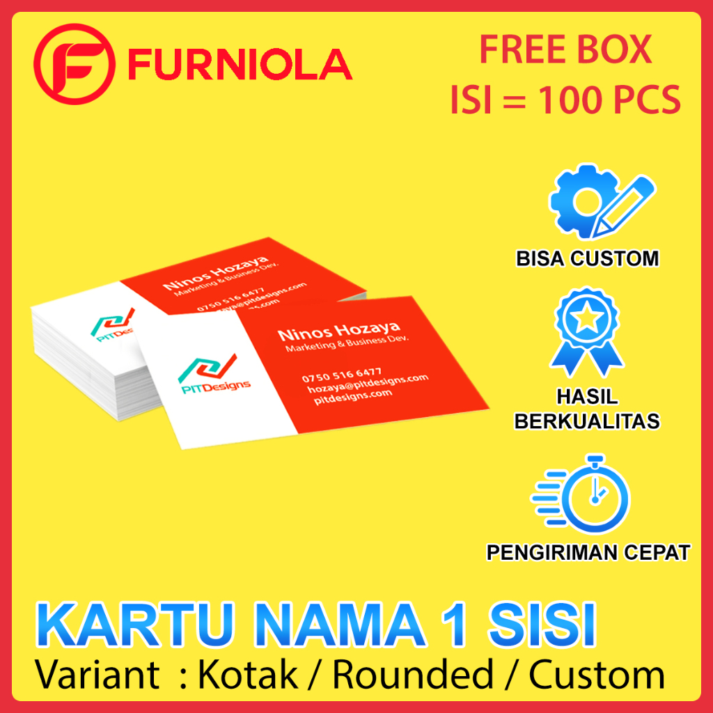 

Cetak Kartu Nama 1 Sisi Art Carton 260 gsm / Print Name Card Satu Sisi Custom Murah Premium Kertas AC 260gsm Laminasi Glossy / Doff Matte / Rounded FREE BOX