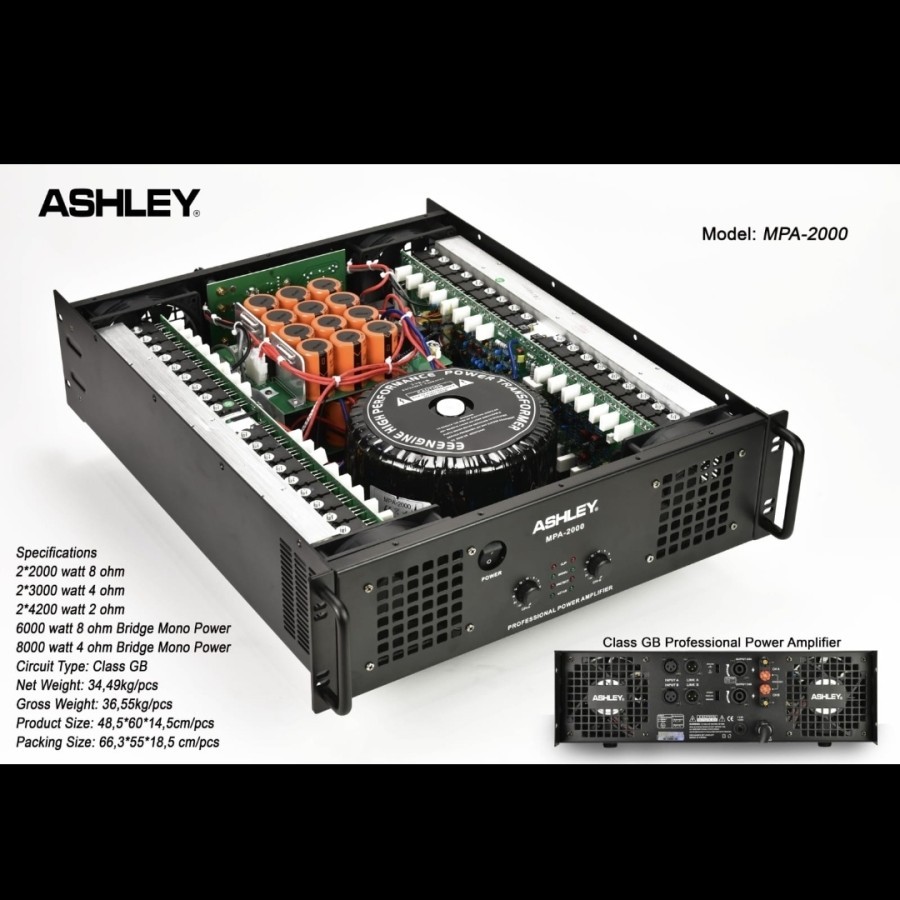 POWER AMPLIFIER ASHLEY MPA2000 CLASS GB 2X2000 WATT MPA 2000 ORIGINAL GARANSI