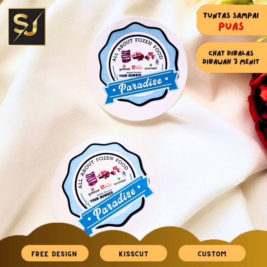 

2-4 Sangjaya Label Bulat Sticker Print Vinyl Stiker Frozen Food Anti Air Stiker Makanan Beku Uk.Keci