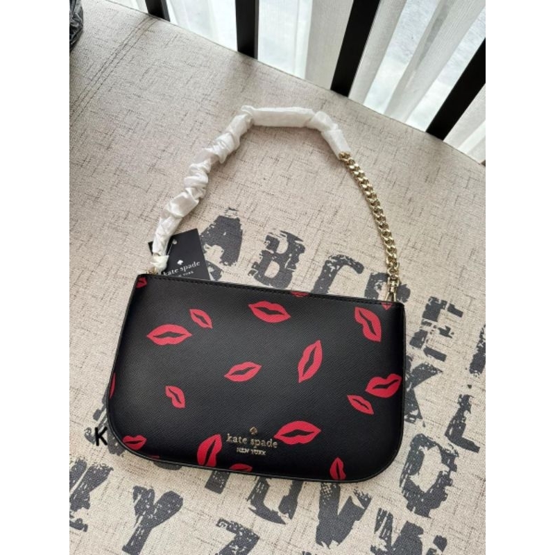 Kate Spade KF349 Madison Pochette Lip Toss Printed Black Multi