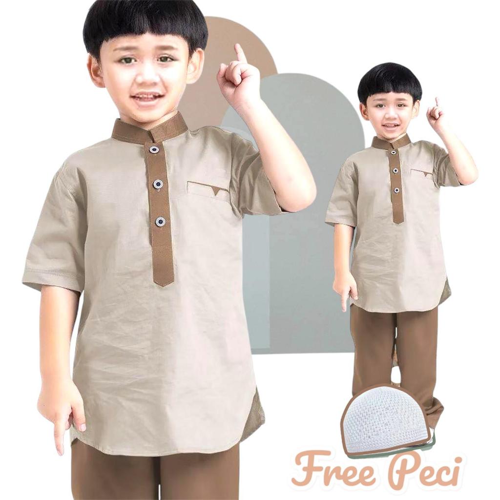 Baju koko anak laki laki usia 1-12 tahun free peci - Setelan koko anak motif polos terbaru bahan ade