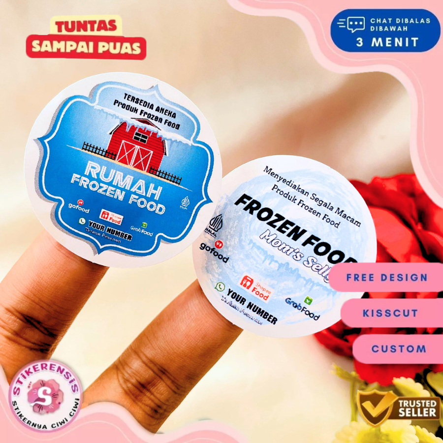 

5-8 Rensis Sticker Vinyl Frozen Food Bulat Label Kemasan Makanan Simpan Beku Basah Diameter Sedang