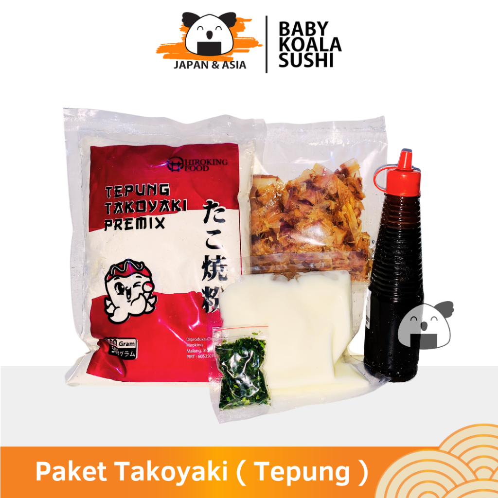 

PAKET TAKOYAKI REGULER │ Tepung, Katsuobushi, Saus Takoyaki, Aonori HALAL