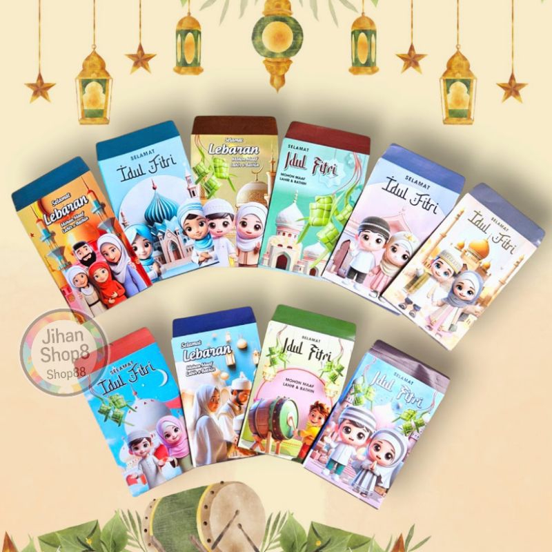 

Amplop lebaran angpau lebaran DF2 kartun muslim anak ukuran medium isi 100 lembar campur gambar