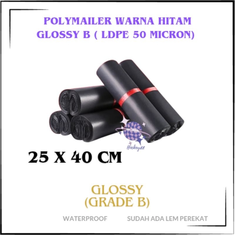 

[ HOCKEY ] POLYMAILER WARNA HITAM GLOSSY B ( LDPE 50 MICRON ) 25*40 CM