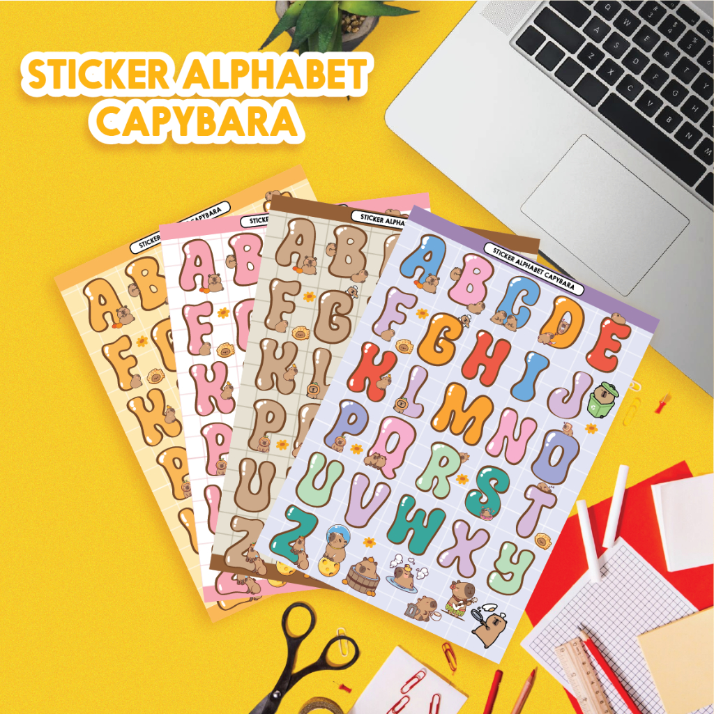 Sticker Alfabet Huruf A-Z | Sticker Capybara | Sticker Aesthetic