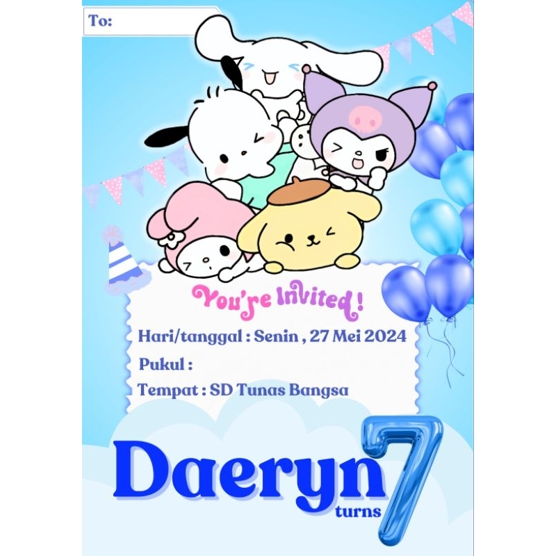 Undangan Ulang Tahun Anak Sanrio - isi 50pcs