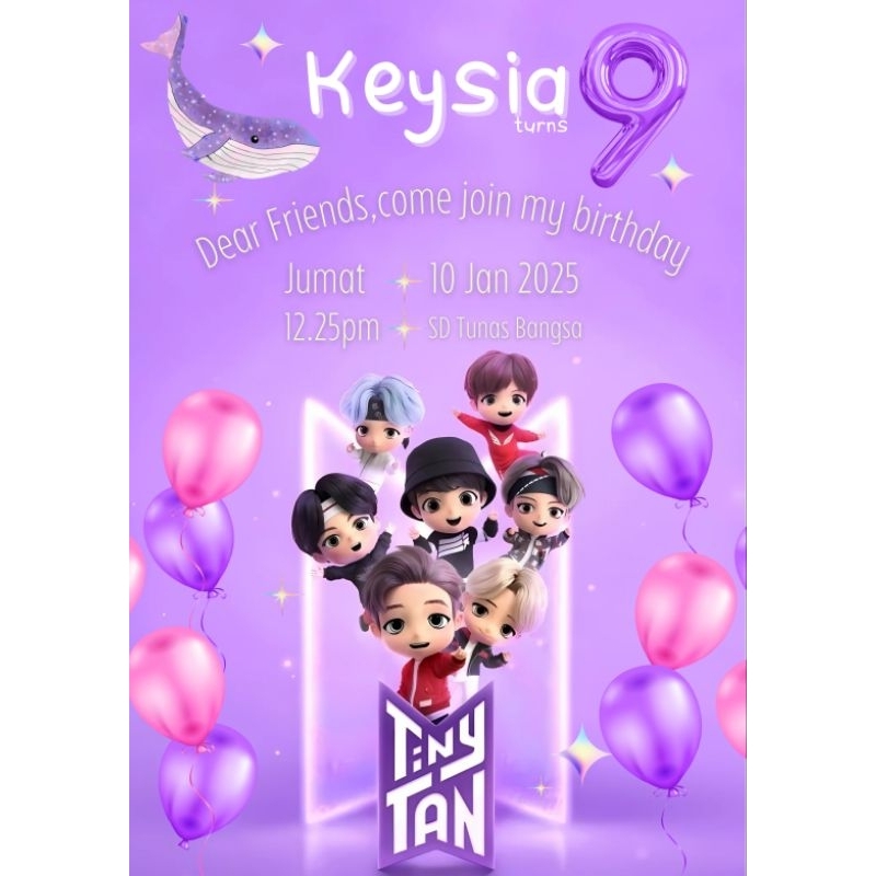 Undangan Ulang Tahun Anak BTS Tiny Tan - isi 50pcs