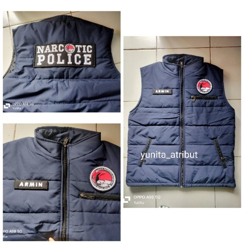 CUSTOM JACKET ROMPI VEST POLISI POLRI WARNA BIRU DONGKER NAVY BISA REQUEST CUSTOM NAMA & LOGO