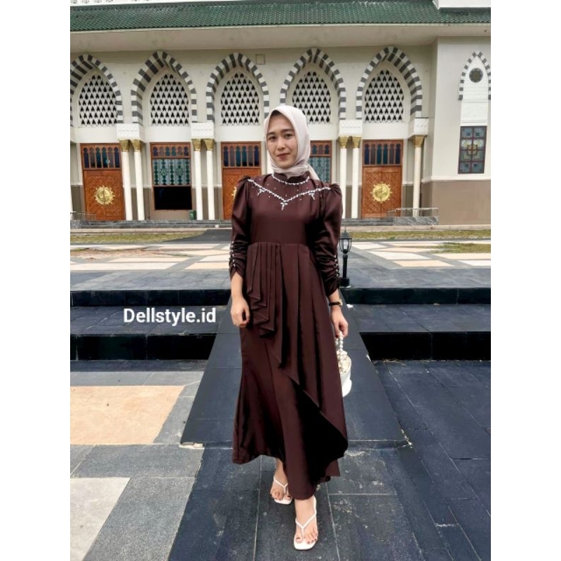 Dellstyle || PROMO LAUNCHING Dress Raudiah Kondangan Satin Slim fit Rempel Tangan Serut
