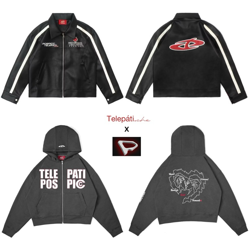 [TELEPATI.CHE X POSPIC] Connection Hoodie Dark Grey | Leather Jacket