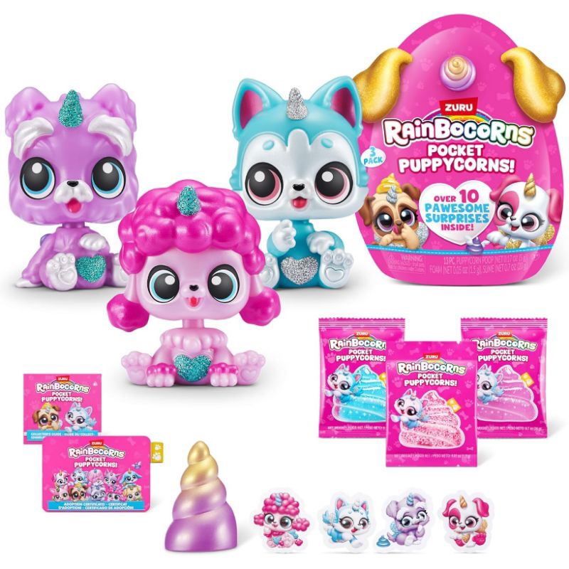 Zuru rainbocorns pocket puppycorn 3 pack puppy dog mini mystery bag original