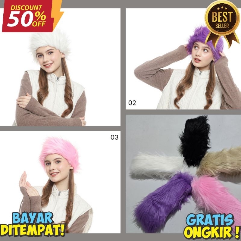 Ikat Bando wanita aesthetic, Topi musim dingin wanita Rusia elegan, Topi pesta untuk wanita