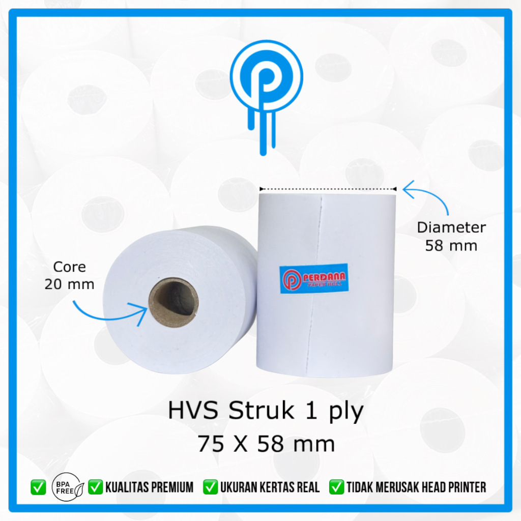 

KERTAS KASIR HVS STRUK KASIR 75X58 1 PLY UNTUK PRINTER DOT MATRIX 75X55 75X58 75X60 75X65