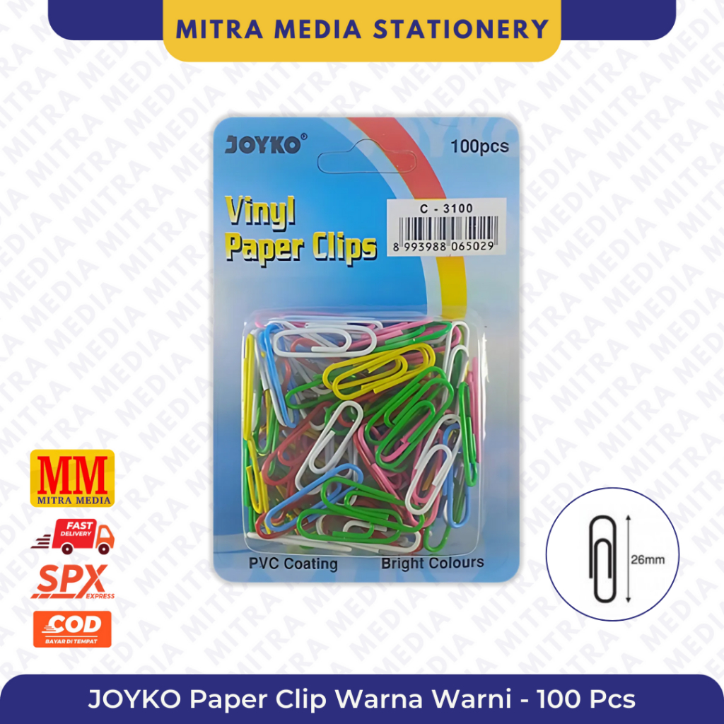 

Klip Kertas Warna Warni JOYKO/Clip Kertas/Vinyl Paper Clip C-3100 (100Pcs)