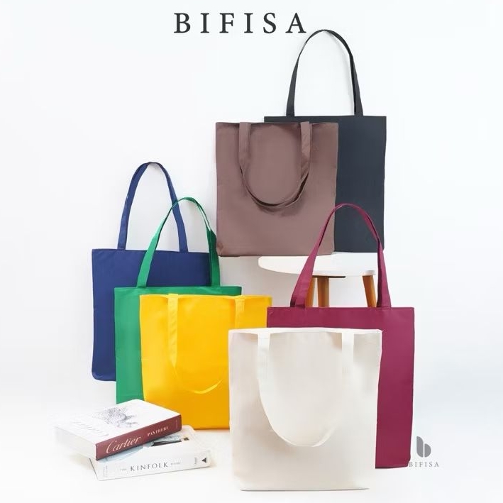 Tas Tote Bag Kanvas Resleting POLOS Tas Selempang Totebag Canvas Sleting Totbag Lucu Kekinian Totteb