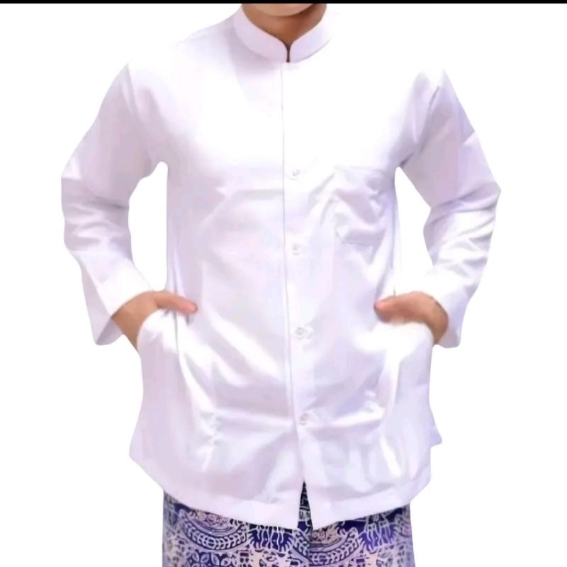 Kemeja Putih Lengan Panjang Baju koko pria dewasa Panjang jumbo XXXL model ammu amu koko haibah habi