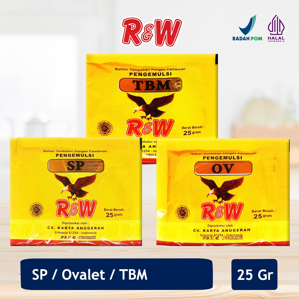 

Emulsifier SP Ovalet TBM Pengemulsi Pelembut Pengembang Kue Roti Rajawali R&W RW 25 gr